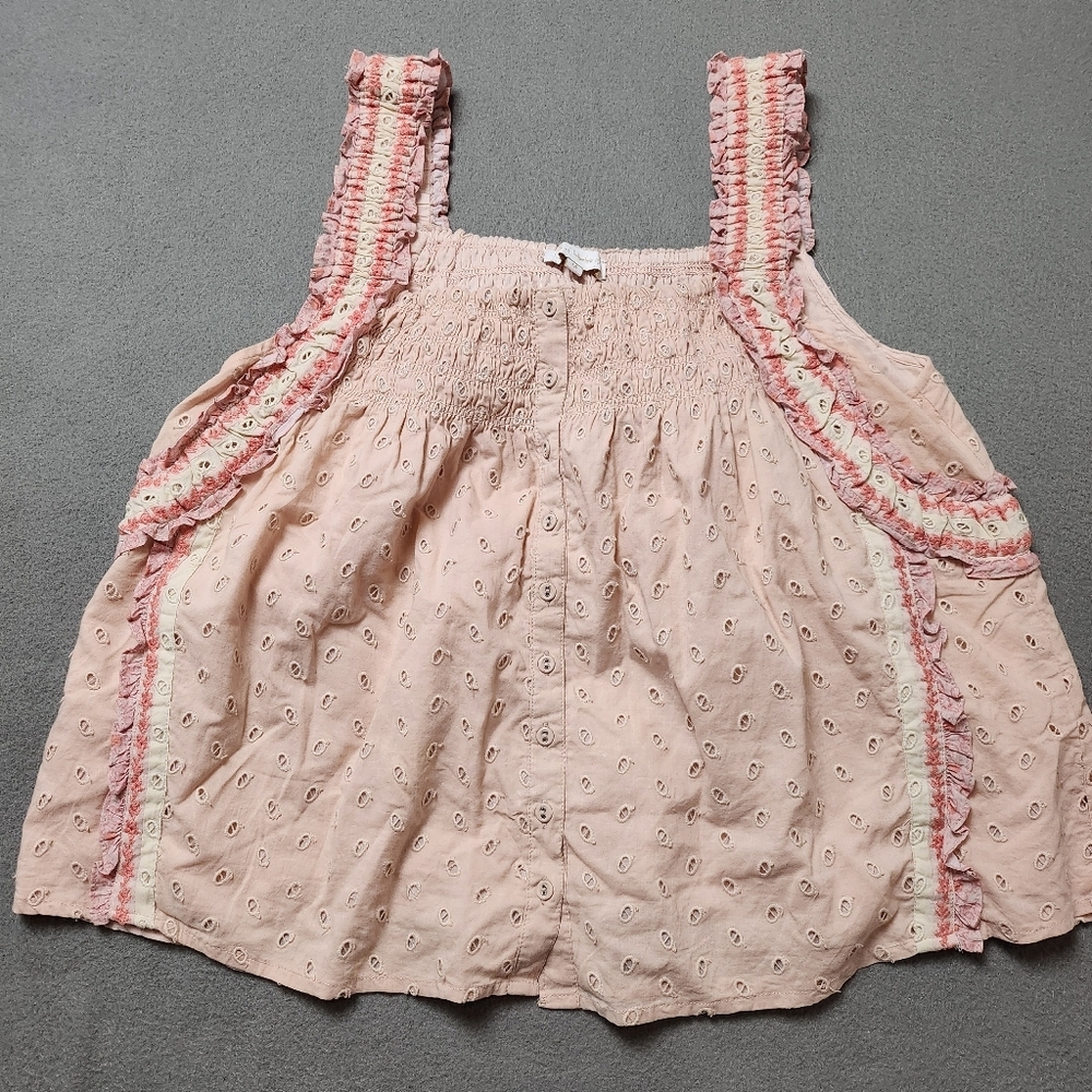 House of Harlow 1960 Peace Smocked Effie Eyelet Tank Sz Med